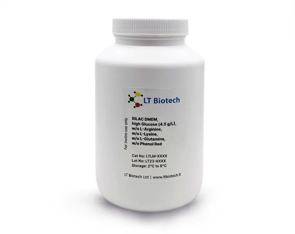 SILAC DMEM, high Glucose (4.5 g/L), w/o L-Arginine, w/o L-Lysine, w/o L-Glutamine, w/o Phenol Red